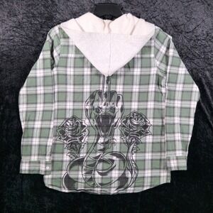 Broken Promises Green Plaid Hooded Flannel Snake Middle Finger Graphic Medium